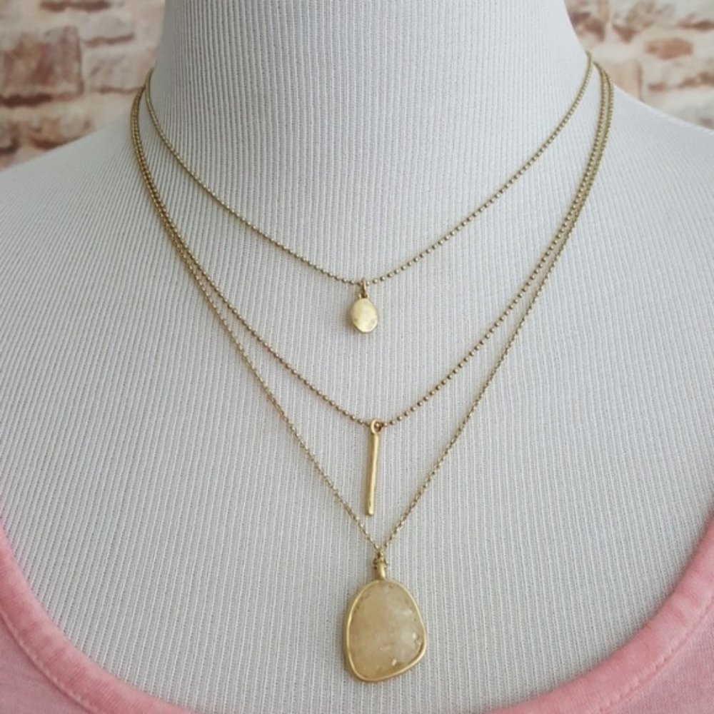 New Lucky Brand Gold Tone Druzy Layered Necklace